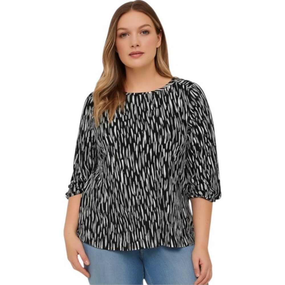 BCBGMAXAZRIA Small Abstract Watercolor Crew Neck 1/2 Sleeve Blouse NWT